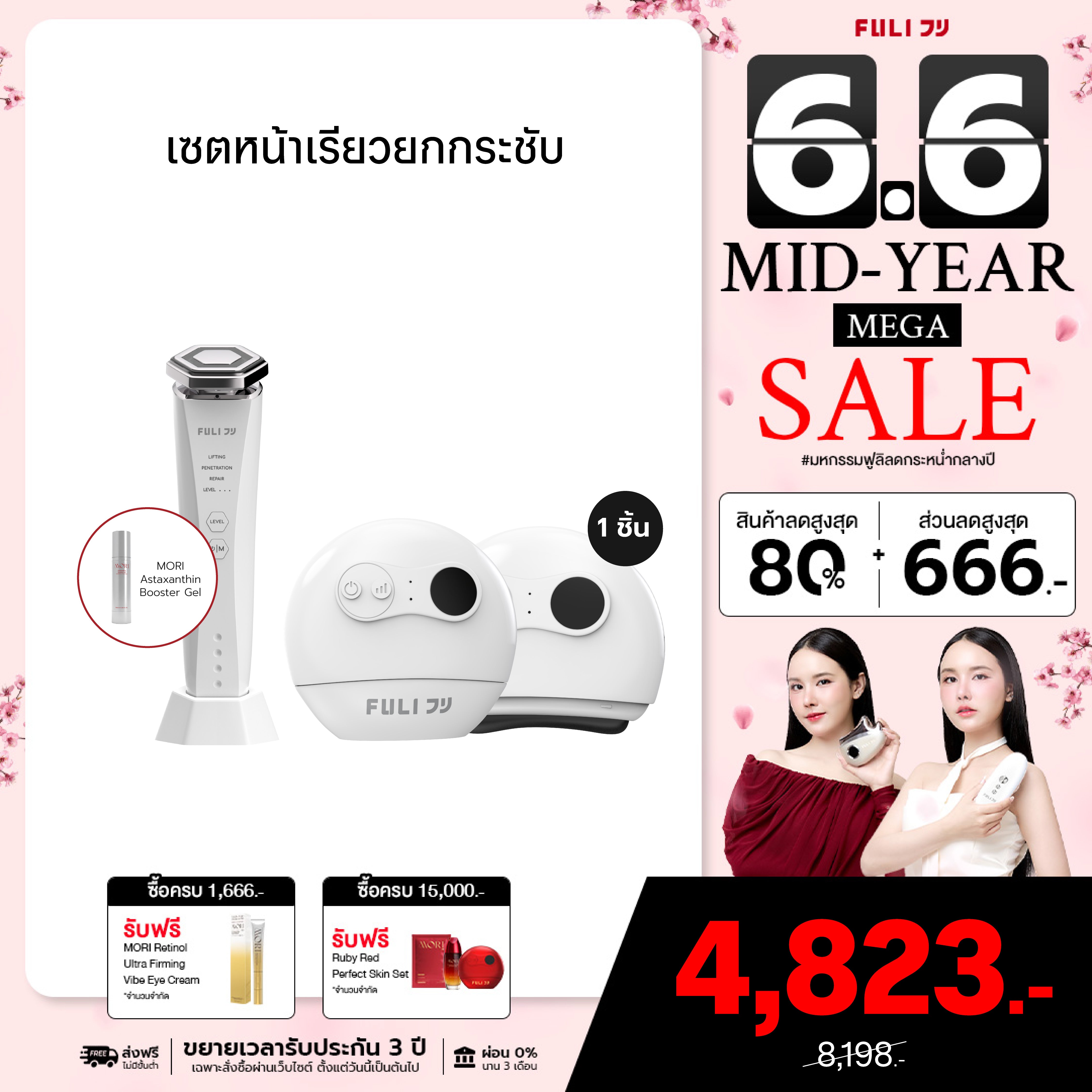 เซตหน้าเรียวยกกระชับ | Re-Aging Intelligent Ultra RF/EMS Skin Tightening Device + FULI Natural Stone Electric Gua Sha