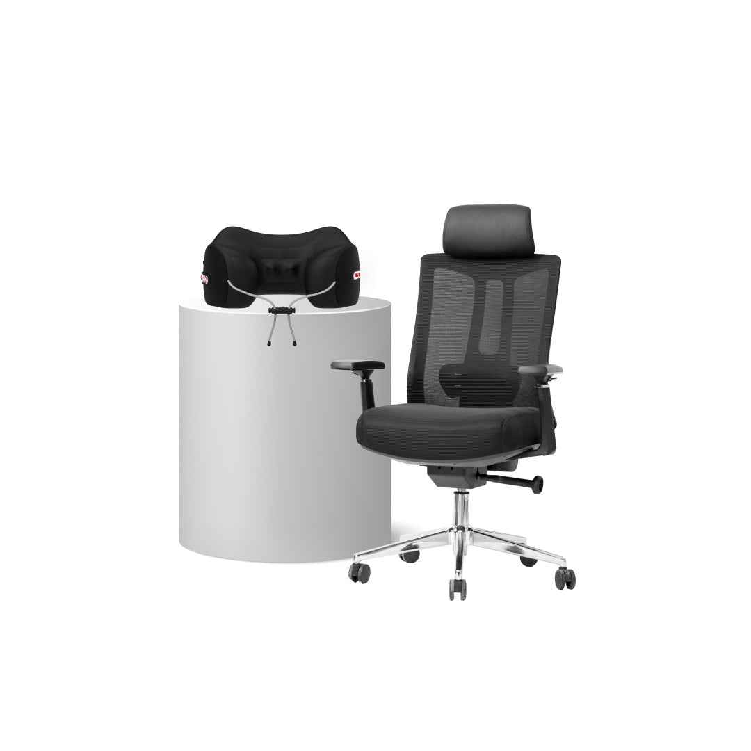 เซตนั่งฟินนวดเย็นสบาย | FULI M9 Expert Posture ErgoMesh Office Chair - Black + Cool Tech Massage Neck Pillow